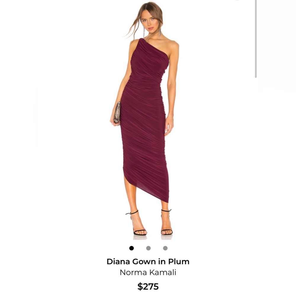 Norma Kamali One-Shoulder Ruched Midi Dress in Plum